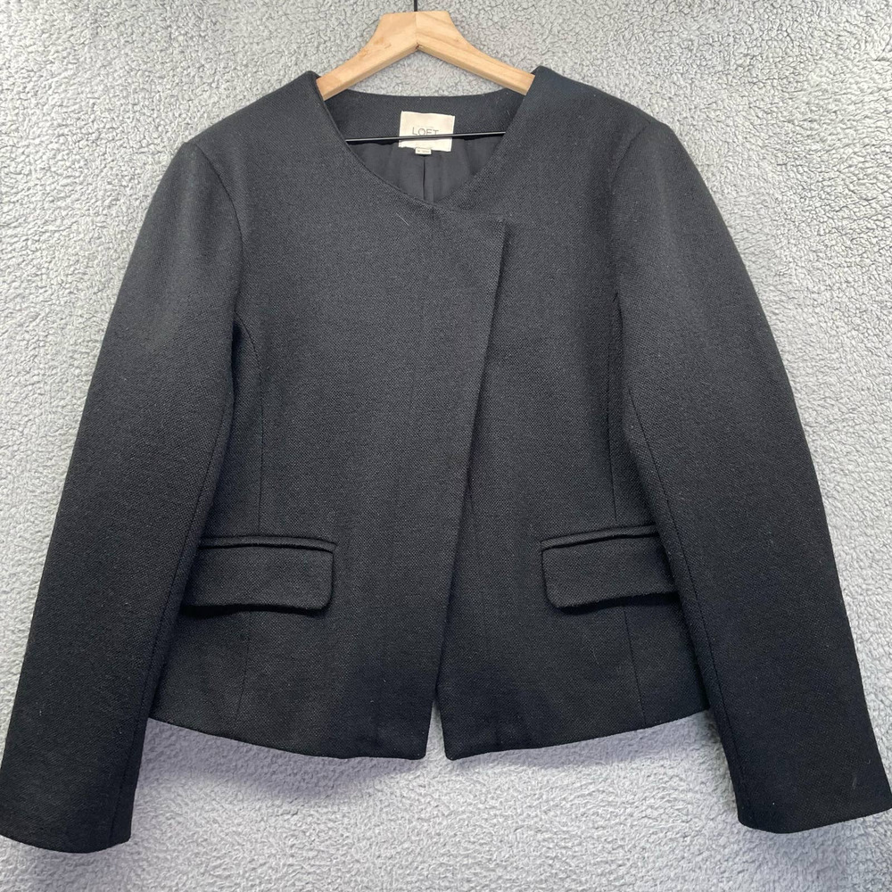 LOFT Professional Jacket Women's 16 Black Wool Blend Moto Snap Modern